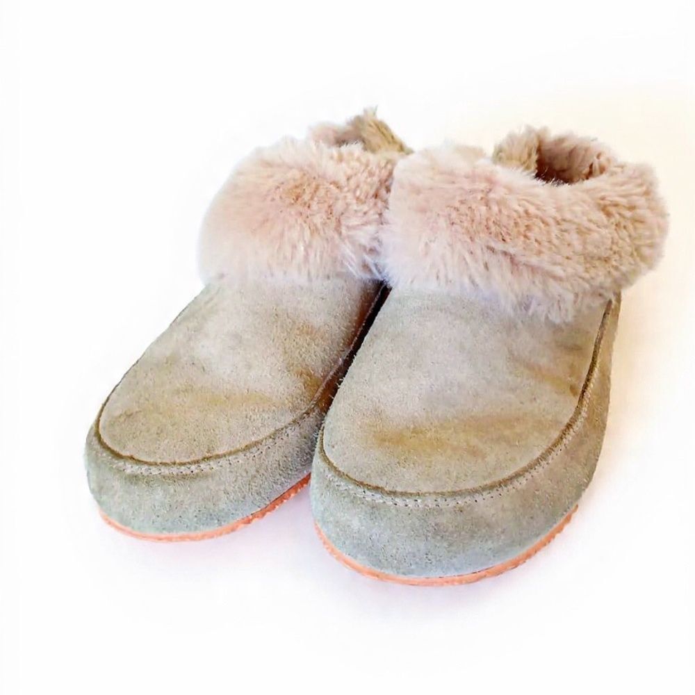 Sorel Beige Suede Boots with Faux Fur Trim Size 10.